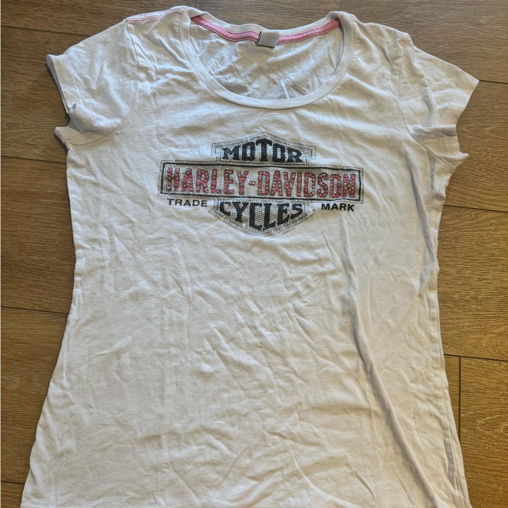 Harley-Davidson Pink and White Tee